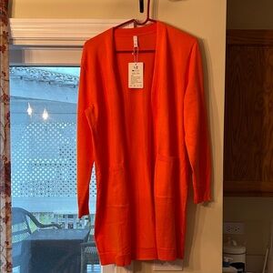 Bright Orange Cardigan with Pockets